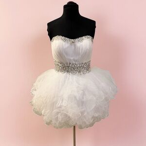 White Strapless Tulle Dress with Embellished Bodice